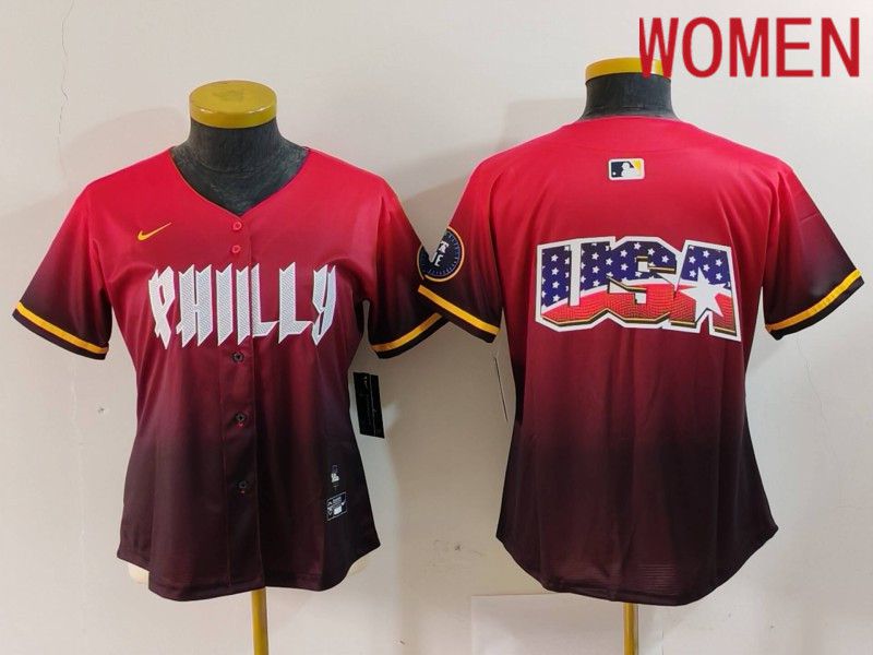 Women Philadelphia Phillies Blank Red City Edition 2024 Nike MLB Jersey style 3->women mlb jersey->Women Jersey